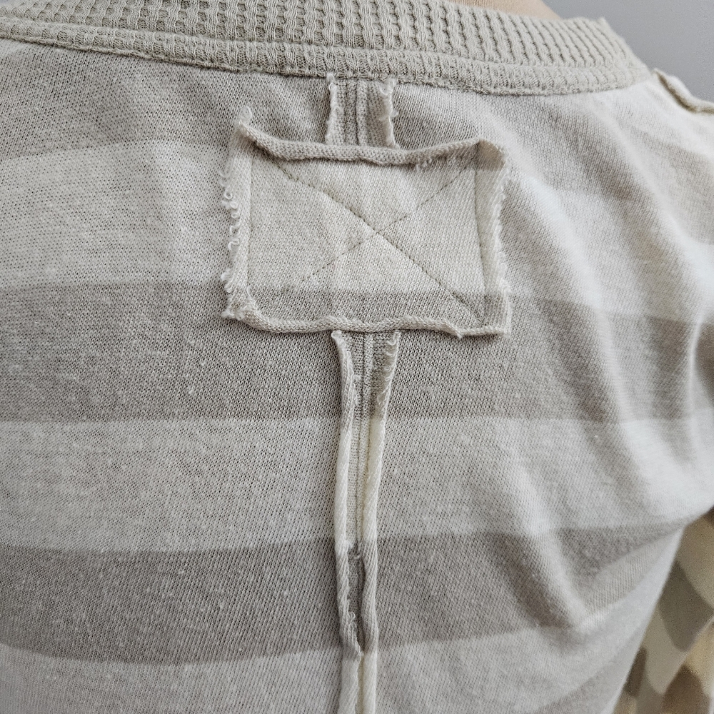 We The Free Sail Away Striped Long Waffle Knit Sleeve Top XS Beige White Neutral - Picture 10 of 16